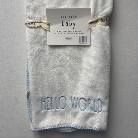 Rae Dunn Hello World Blue Font Soft Plush Baby Blanket 30”x40” - Picture 3 of 5